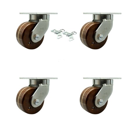 Service Caster 6'' Heavy Duty High Temp Phenolic Swivel Caster Set with 2 Swivel Locks, 4PK CRAN-SCC-KP92S630-PHRHT-BSL-2-S-2